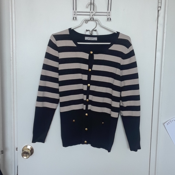 Womens striped button front cardigan - Picture 1 of 3